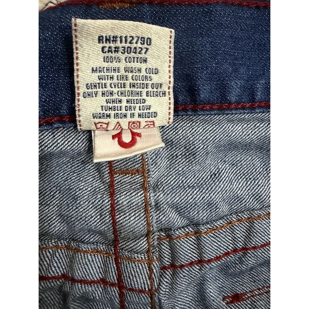 True Religion Mens Blue Jeans Tag Size 42 Distressed Pocket Flaps World Tour